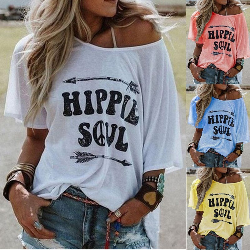Printed T-shirt Short Sleeve Loose Round-neck Clothing