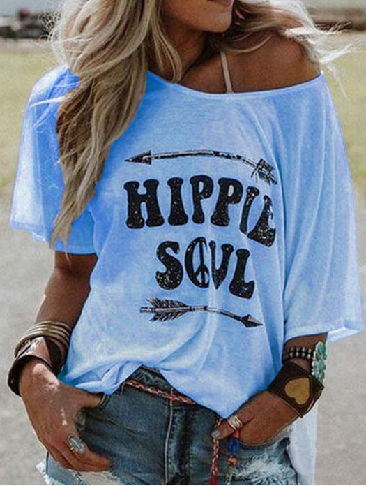 Printed T-shirt Short Sleeve Loose Round-neck Clothing