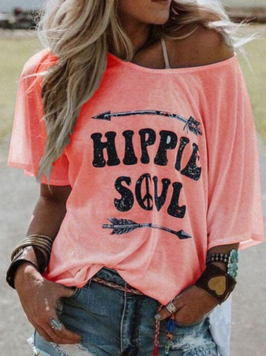 Printed T-shirt Short Sleeve Loose Round-neck Clothing